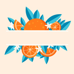 Bright vector frame of oranges and leaves