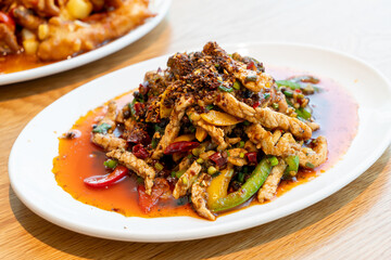 stir-fried pork with Mala Chilli