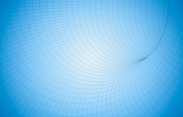 3D Wire Frame Render of the inside of a Curved Pipe Background in blue color - 3D Illustration
