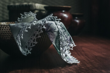 still life with lace and dishes