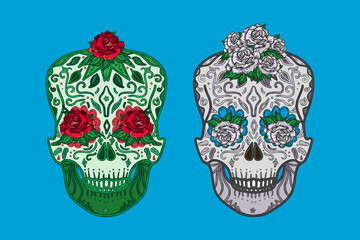 Mexican skulls symbols day of dead set vector
