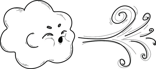 Doodle cute air, wind, weather isolated line. Hand drawn vector illustration coloring. Sketch for a tattoo.