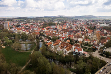 Drohnenaufnahme Panorama von der Stadt Crailsheim