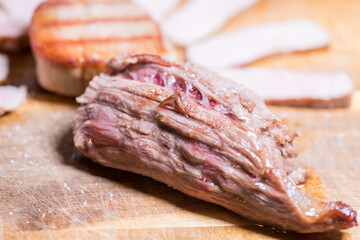 Closeup carnivore diet. Meat heal idea. Plant-free. Non-vegan. Healthy nutrition food.