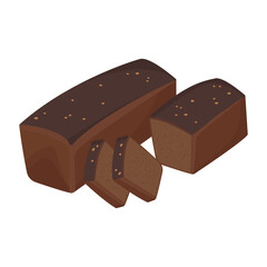 Whole and sliced rye black bread with seeds. Bakery product on a white background