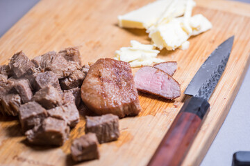 Closeup carnivore diet. Meat heal idea. Plant-free. Non-vegan. Healthy nutrition food.