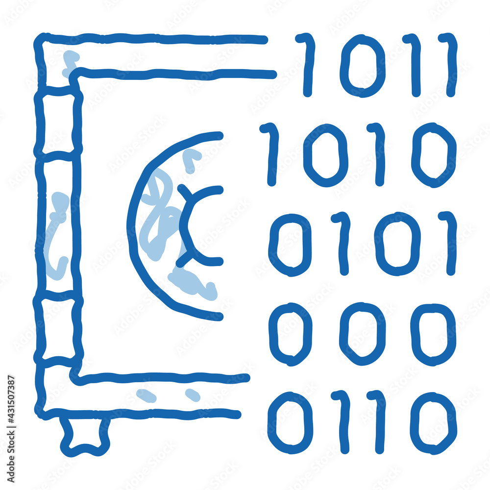 Poster computer hacking with binary code doodle icon hand drawn illustration