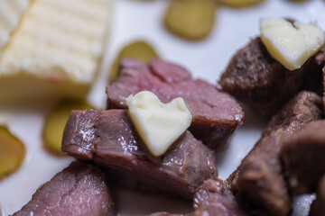 Closeup carnivore diet. Meat heal idea. Plant-free. Non-vegan. Healthy nutrition food.