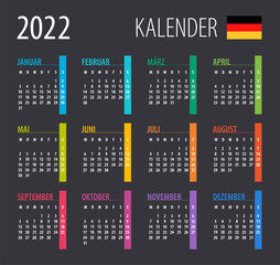 2022 Calendar - illustration. Template. Mock up. German version