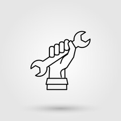 Hand holding wrench icon illustration. Repair service concept for logo design.