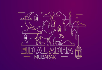 Eid al-Adha vector illustration. Muslim holiday Eid al-Adha. sacrifice ram white and black sheep. graphic design decoration kurban bayrami. month lamb and lamp.Translation from Arabic: Eid al-Adha