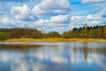 Fototapeta premium Landscape view of the blue river in summer