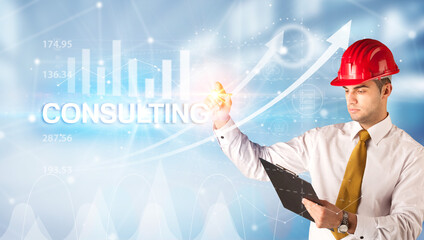 Young Businessman with helmet concept