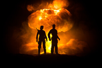 Obraz premium Nuclear war concept. Explosion of nuclear bomb. Creative artwork decoration in dark.