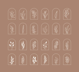 Leaves - nature logo and branch. Hand drawn wedding herb, plant and monogram for invitation, save the date, card design. Botanical rustic trendy greenery vector illustration