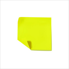 Vector square yellow sticker isolated on white background with folded corner, realistic 3D vector illustration, blank template.
