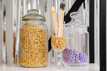 Granule wax, cosmetology clinic, body spa, hair removal. photo.