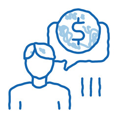 Man Persistently Waiting for Salary doodle icon hand drawn illustration