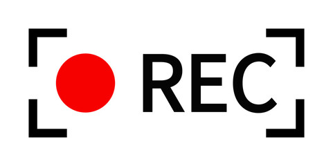 Rec icon. Button of record. Sign of recording video. Red and black symbol for start of rec audio or video on camera. Logo for livestream on computer or radio. Web player technology. Vector