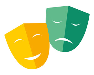 Deux masques de théâtre. Comédie et tragédie. Icône vectoriel II.