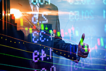 Charts of stock market instruments with various type of indicators and volume analysis for professional technical analysis on the monitor of a computer. Fundamental and technical analysis concept.