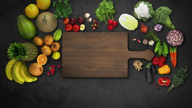 Cooking Intro With Blank Chopping Board I Apple Pro-res 4444 Transparent Alpha Channel, Can be used in cooking show Recipe, program Title, Opener graphics, and package, etc.