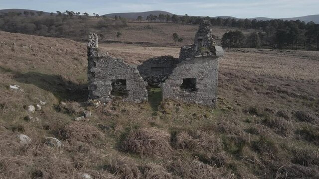 Ruins of an old Irish Cottage on Wicklow Mountain, Ireland -aerial