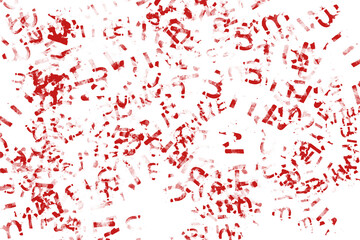 Rote Buchstabenfragmente auf weißem Grund