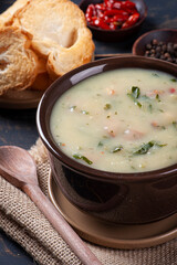 .Delicious dish of Portuguese cuisine called Caldo Verde. Made with potatoes, cabbage, bacon and sausage