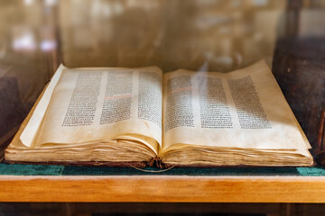 very old and Ancient holy Bible in Amharic language in the UNESCO monastery Ura Kidane Mehret,...