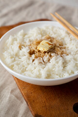 Homemade Japanese Butter Sauce Rice, low angle view.