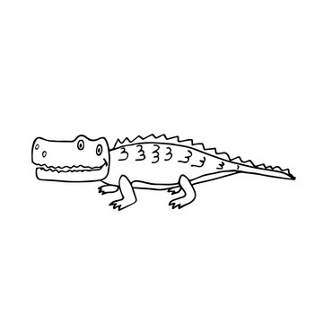 Cartoon crocodile hand-drawn on a white background isolated. Crocodile in doodle style sideways drawn