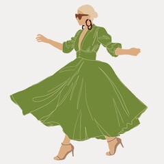 Fototapeta premium Illustration of a silhouette of a girl in a green dress