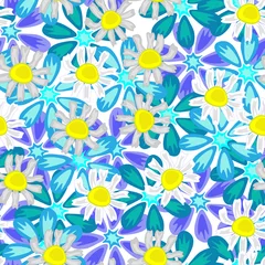 Foto op Plexiglas Chamomile with wild flowers on white background. Floral, seamless pattern, vector. © NATALYA