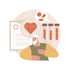 Cardiac patient card abstract concept vector illustration. Medical record, heart attack, cardiovascular surgery, sick patient, blood test, physicians exam, hospital document abstract metaphor.