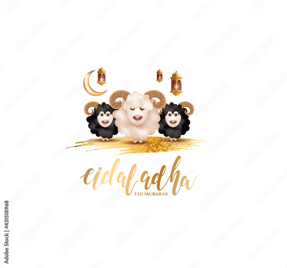 Canvas Prints Eid al-Adha vector illustration. Muslim holiday Eid al-Adha. sacrifice ram white and black sheep. graphic design decoration kurban bayrami. month lamb and lamp.Translation from Arabic: Eid al-Adha