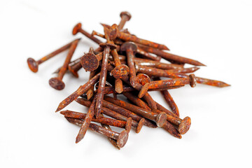 old rusty nails isolated on white background.	