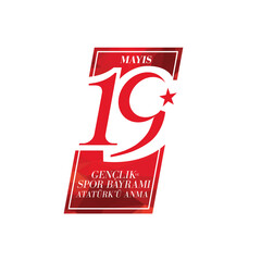 19 mayis Ataturk'u Anma, Genclik ve Spor Bayramiz , translation: 19 may Commemoration of Ataturk, Youth and Sports Day, graphic design to the Turkish holiday, children logo. vector illustration 