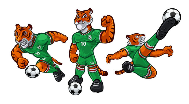 set of cartoon tigers for soccer team