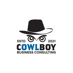 cowboy incorporated with owl eye logo design template