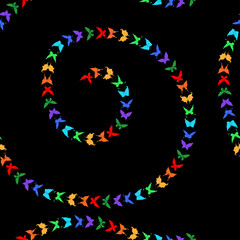 Seamless pattern of silhouettes various colorful flying butterflies