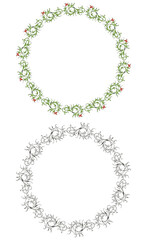 Vector drawing of decorative floral round frames in vintage style