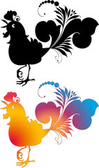 Vector drawing of silhouette decorative fantasy cock