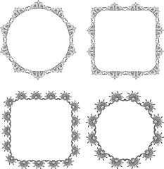 Vector drawings of decorative vintage round and square frames