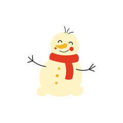 Snowy snowman. Festive and Christmas greeting card. Flat design