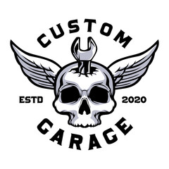 Skull with wrench custom garage