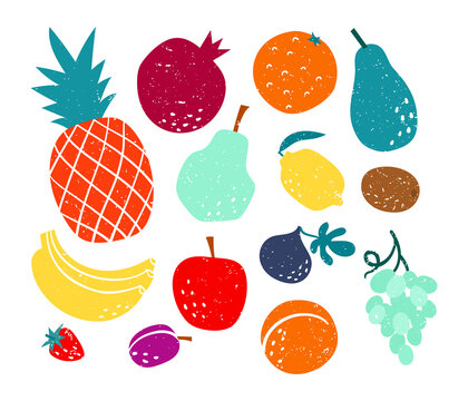 Cute vector set of hand drawn stylized fresh fruits