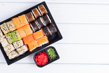 Sushi roll it tray. Japan Food. Sushi set
