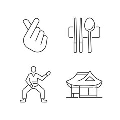 Symbols of Korea linear icons set