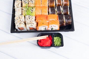 Sushi roll it tray. Japan Food. Sushi set